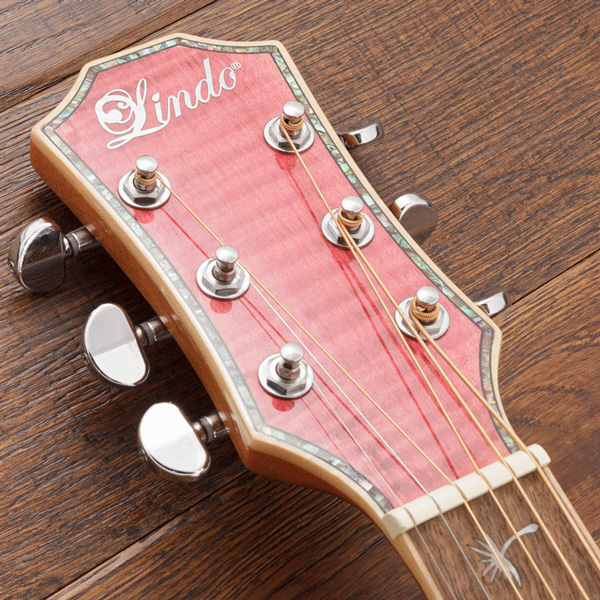 Lindo-Left-Handed-Dandelion-Pink-Electro-Acoustic-Guitar-Headstock