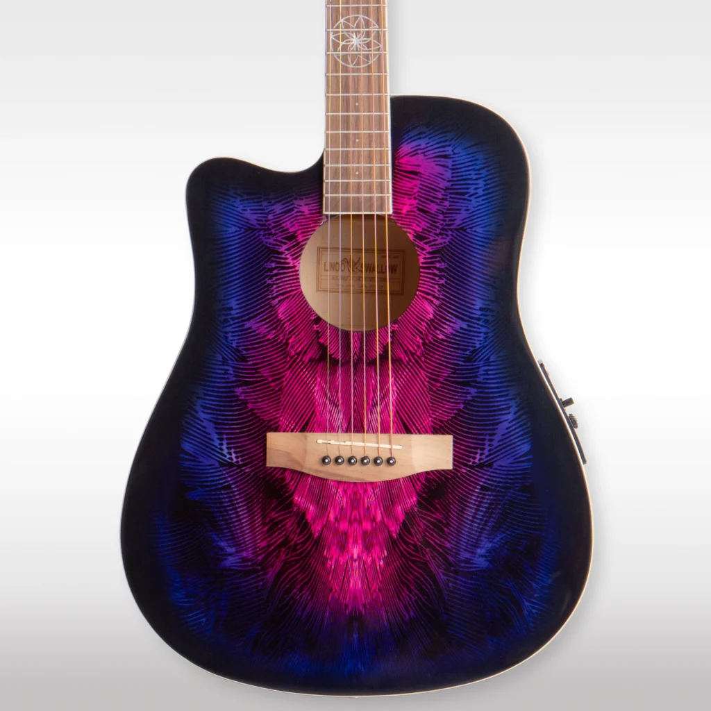 Lindo Left Handed Swallow V1 Electro Acoustic Guitar and Padded Gigbag - Purple