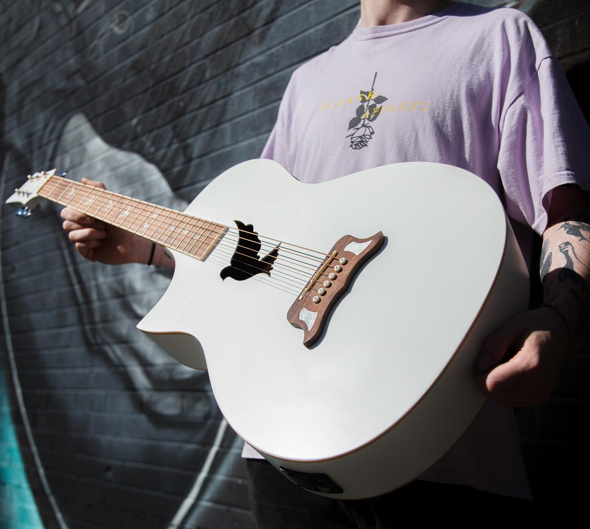 white left handed acoustic guitar