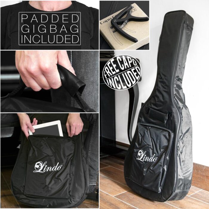 Lindo Left Handed Black Fire Electro Acoustic Guitar and Padded Gig Bag