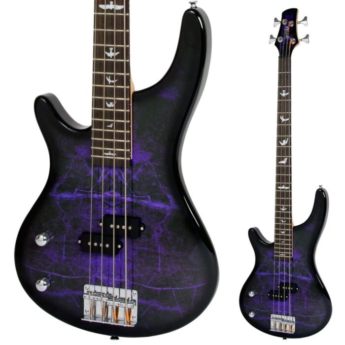 Lindo Left Handed Purple Dove Electric Bass Guitar and Padded Gigbag