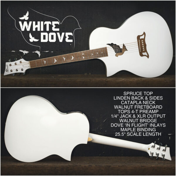 Lindo Left Handed White Dove V2 Electro Acoustic Guitar and Padded Gigbag
