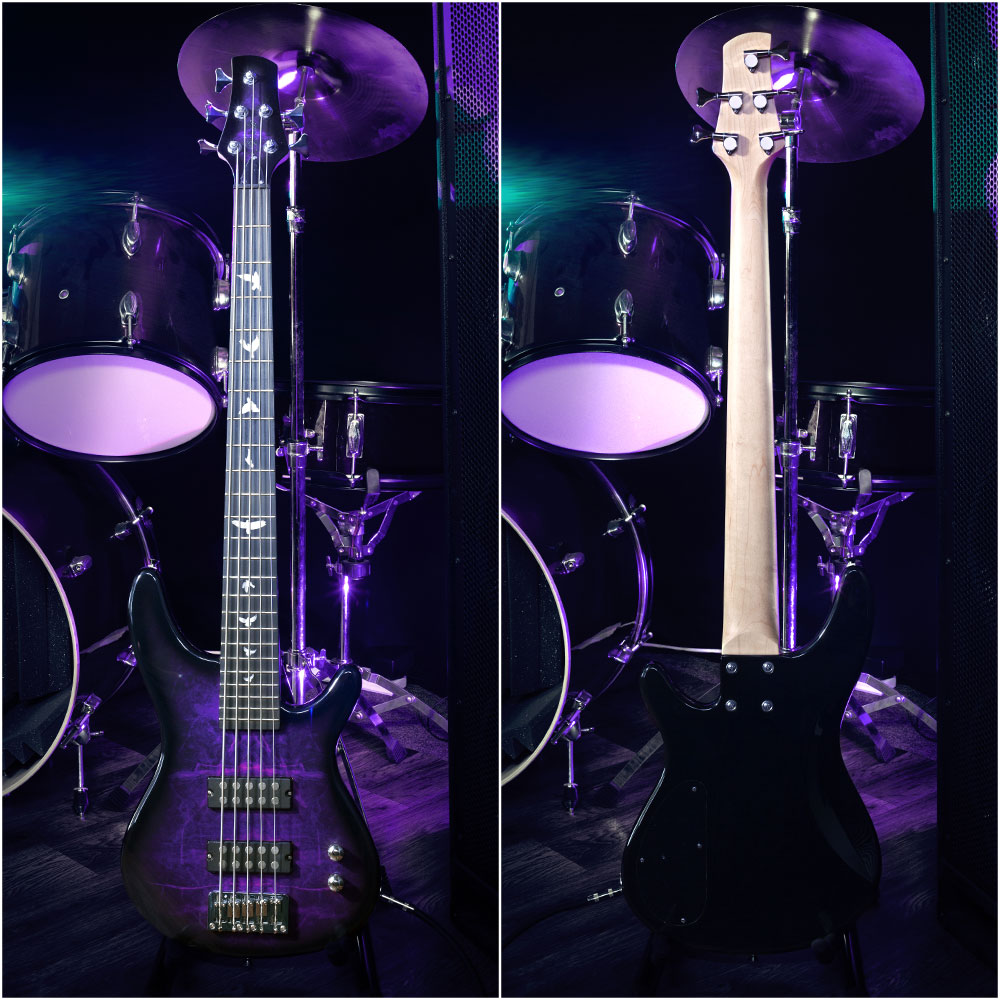 Lindo Pdb 5 String Purple Electric Bass Guitar And Hard Case 5794