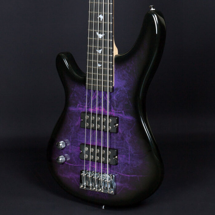 Lindo Left Handed PDB 5-String Purple Dove Electric Bass Guitar And Hard Case