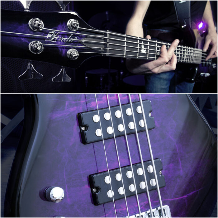 Lindo Left Handed PDB 5-String Purple Dove Electric Bass Guitar And Hard Case