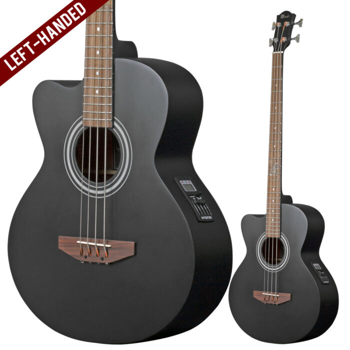 Lindo Left Handed Black Matte ACB Electro Acoustic Bass Guitar and Padded Gigbag