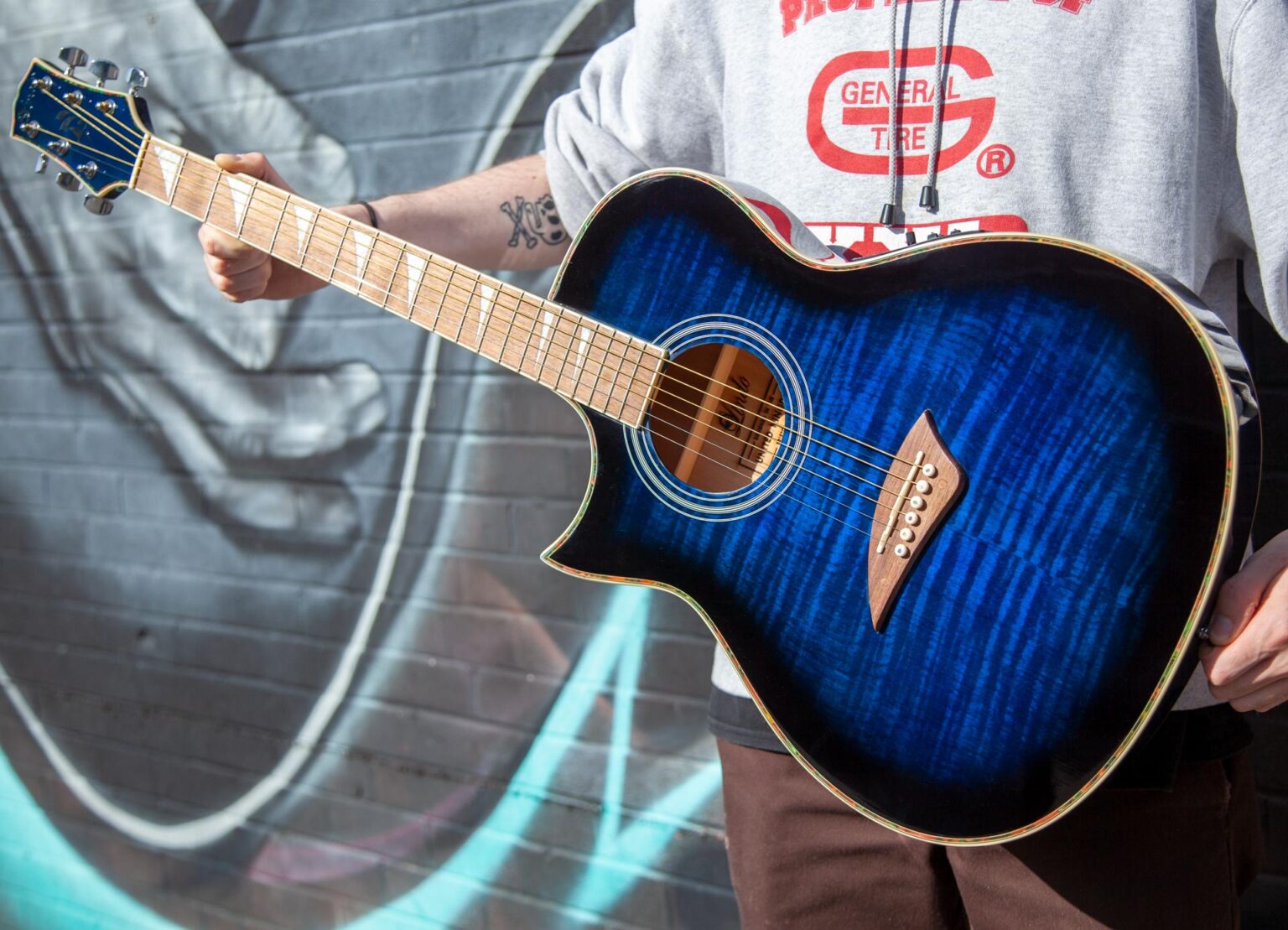 Lindo Left Handed ORGSL Slim Blue Electro Acoustic Guitar