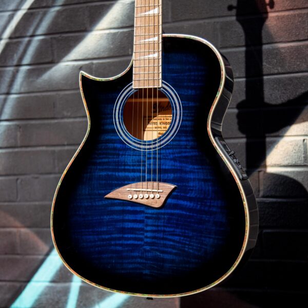 Lindo Left Handed ORG-SL Slim Blue Electro Acoustic Guitar with Preamp / LCD Tuner - Image 4