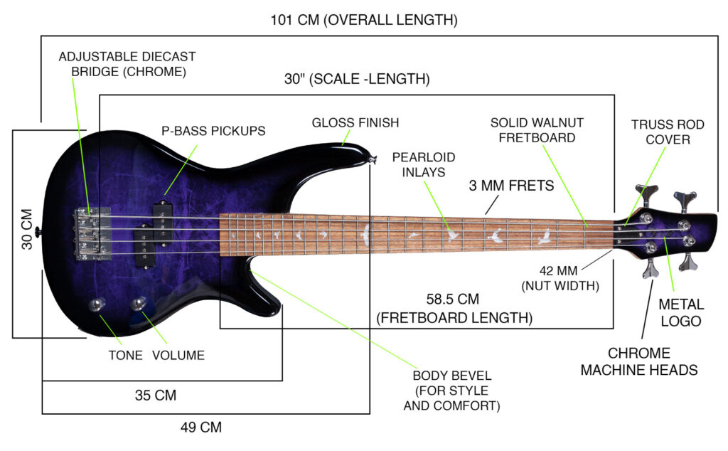 Lindo PDB Short Scale Purple Dove Electric Bass Guitar And Hard Case