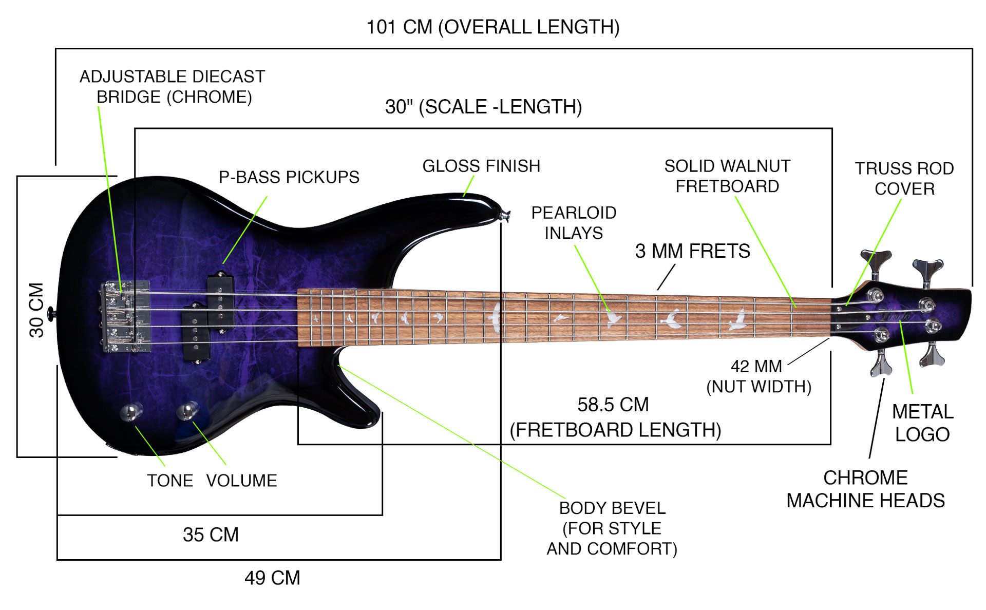 Lindo-PDB-Short-Scale-Purple-Dove-Bass-Dimensions