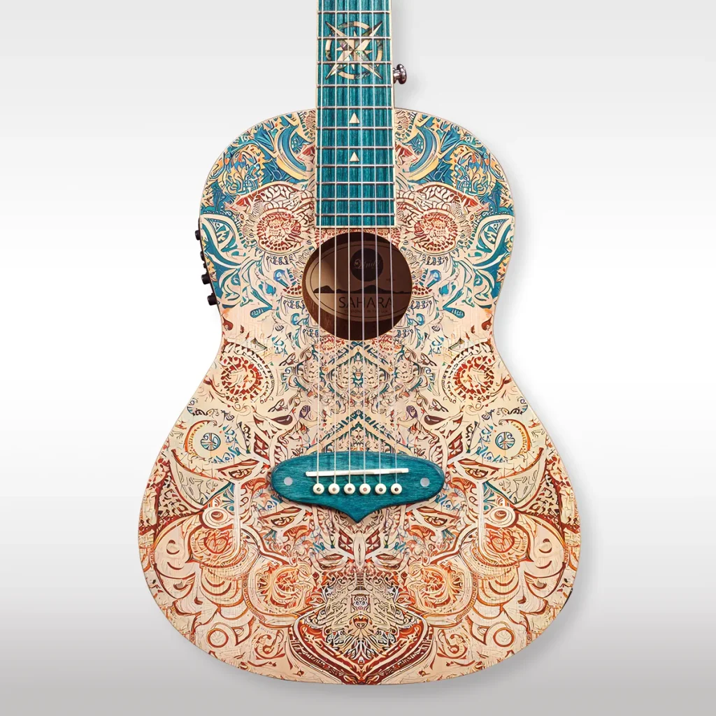 Lindo Sahara Nylon Strings Electro Acoustic Travel Guitar (Short Scale) - Graphic Art Finish