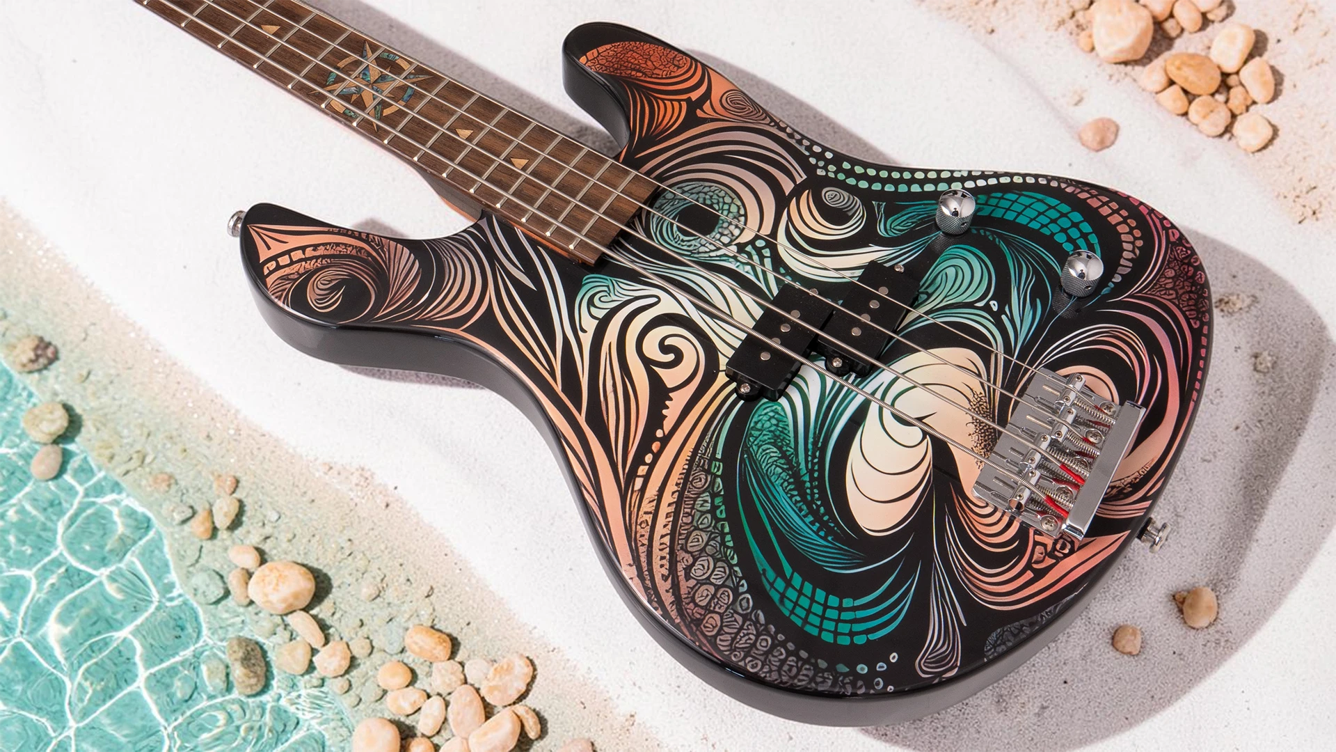 Lindo Sahara Short Scale Electric Bass Guitar On Sandbank
