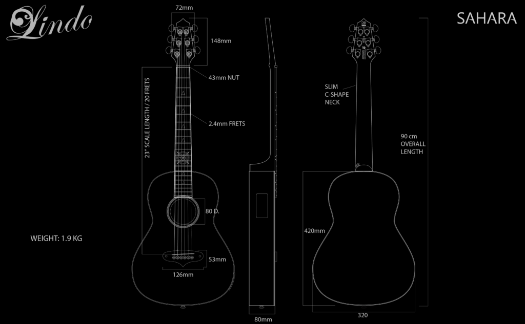 Lindo Sahara Travel Guitar dimensions