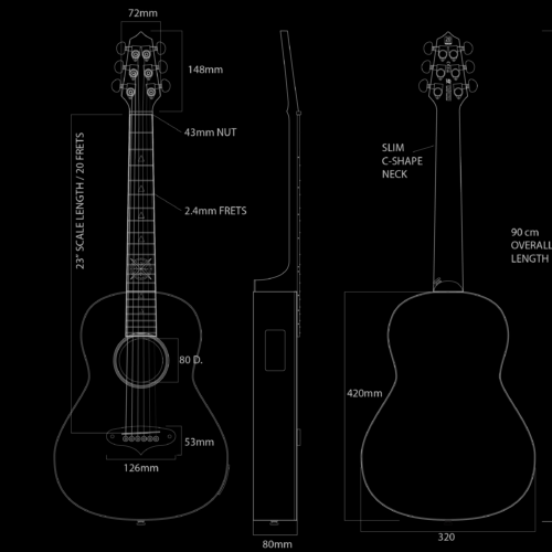 W26 Lindo Sahara Steel Strings Electro Acoustic Travel Guitar (Short Scale) – gallery image 3