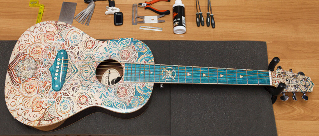 Lindo Sahara Steel Strung Electro Acoustic Travel Guitar workshop setup