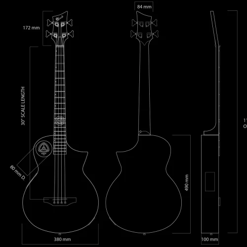 W41 Lindo Neptune V2 Short Scale Matte Black Electro Acoustic Bass Guitar – gallery image 4