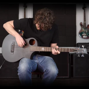 W41 Lindo Neptune V2 Short Scale Matte Black Electro Acoustic Bass Guitar – gallery image 2