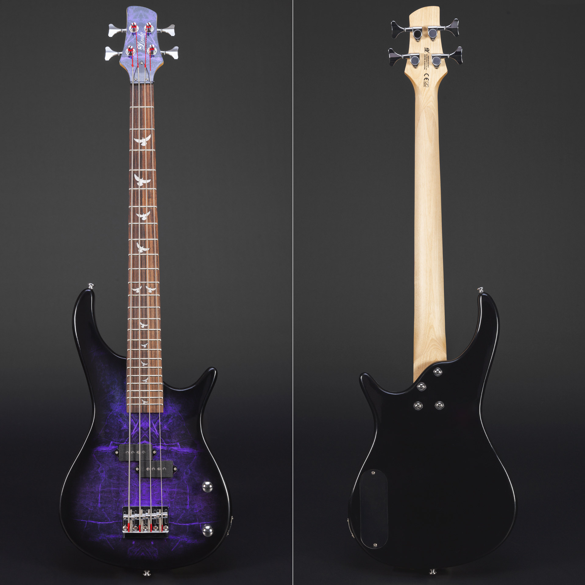 Lindo-PDB-Short-Scale-V2-Purple-Dove-Electric-Bass-Guitar-Front-Back