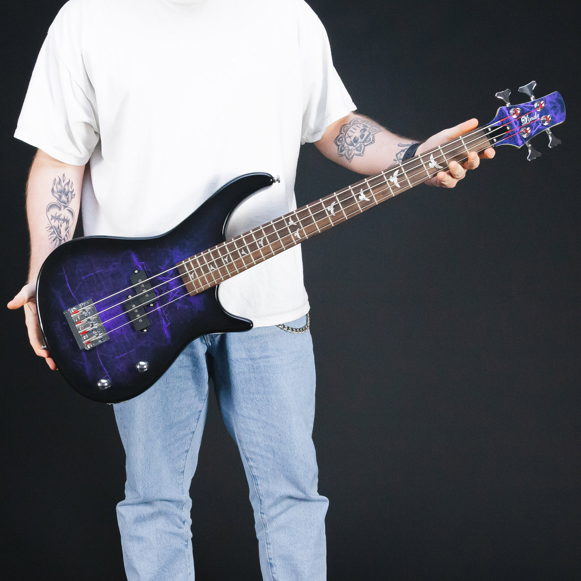 Lindo-PDB-Short-Scale-V2-Purple-Dove-Electric-Bass-Guitar-Holding