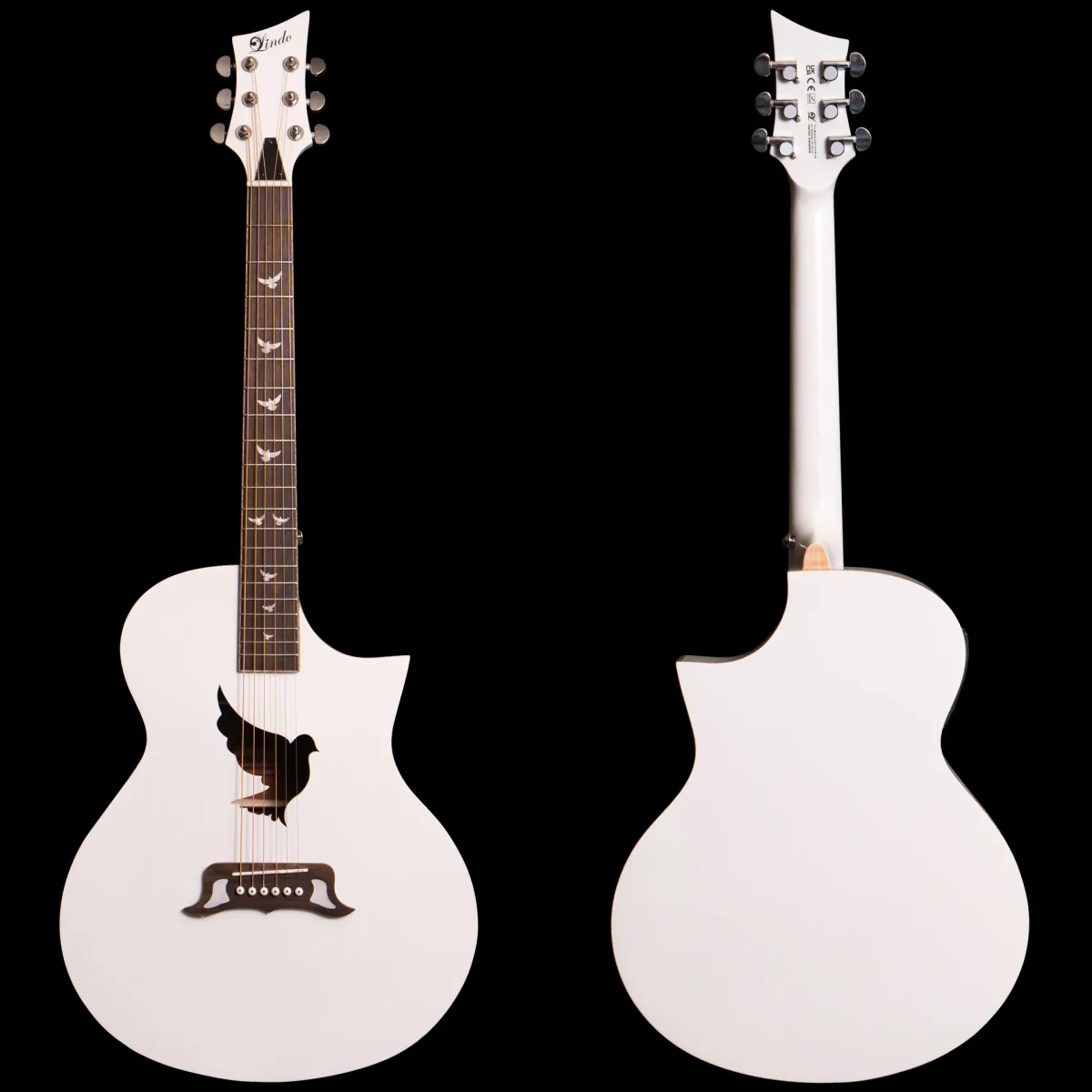 Lindo White Dove V3 Electro Acoustic Guitar Front and Back