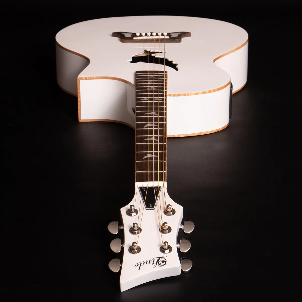 Lindo White Dove V3 Electro Acoustic Guitar Head Down Full