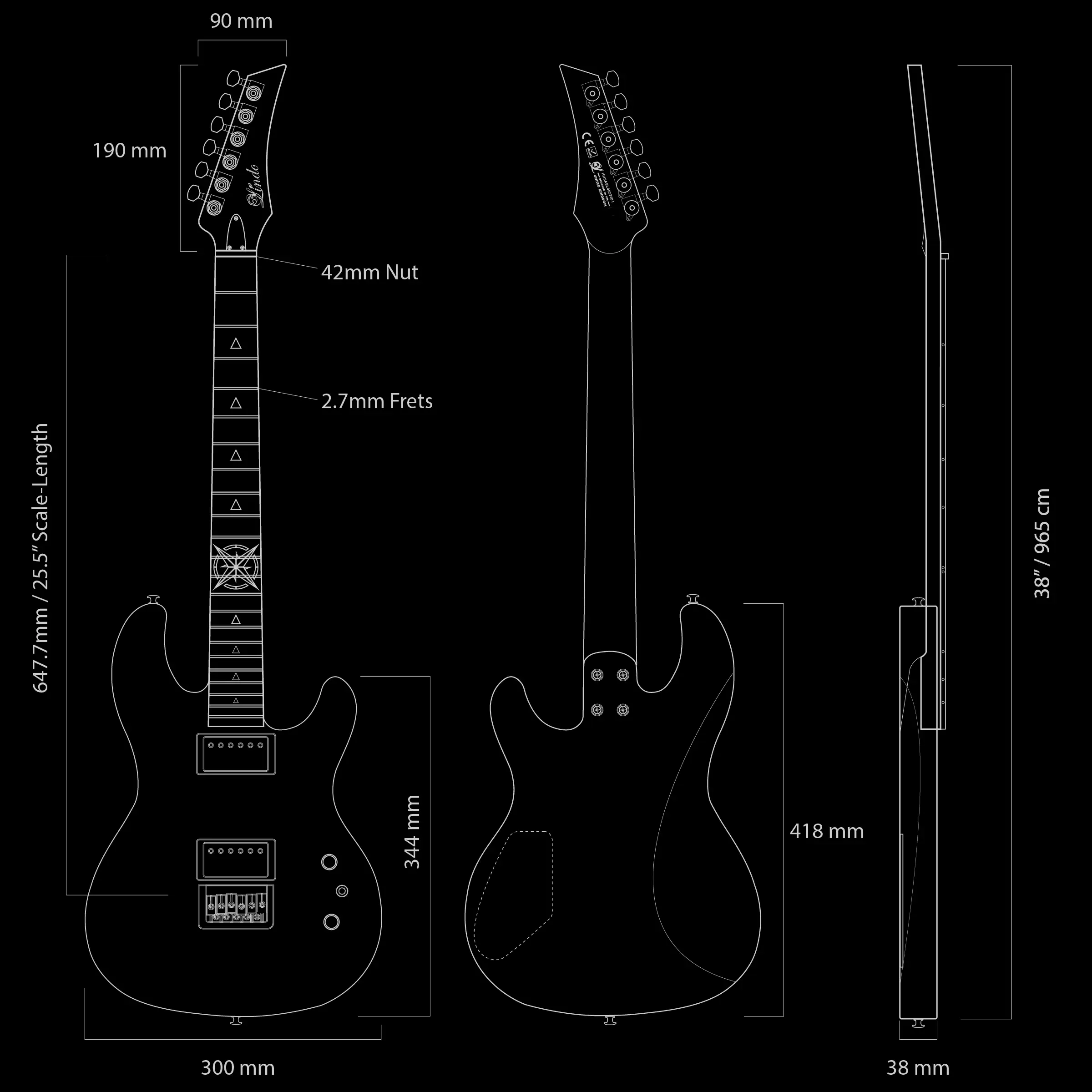 Lindo Sahara V2 Electric Guitar Dimensions