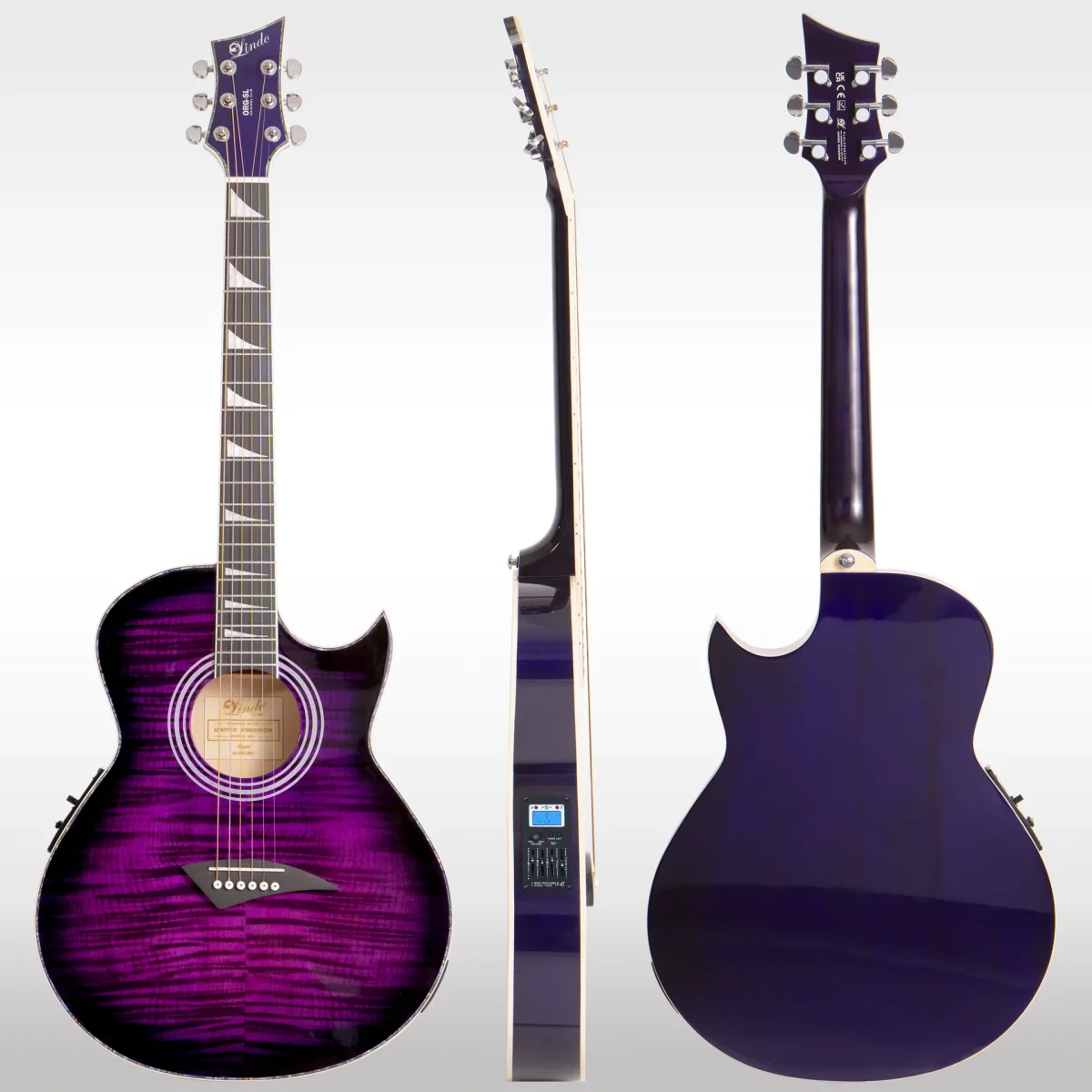 Lindo ORG-SL SlimLine Purple Electro Acoustic Guitar Front Back and Side