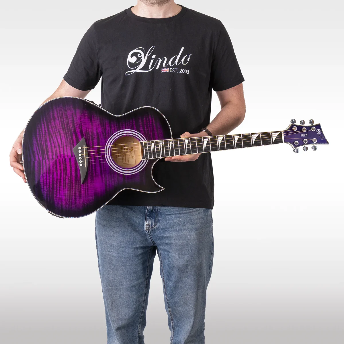 Lindo ORG-SL SlimLine Purple Electro Acoustic Guitar Holding