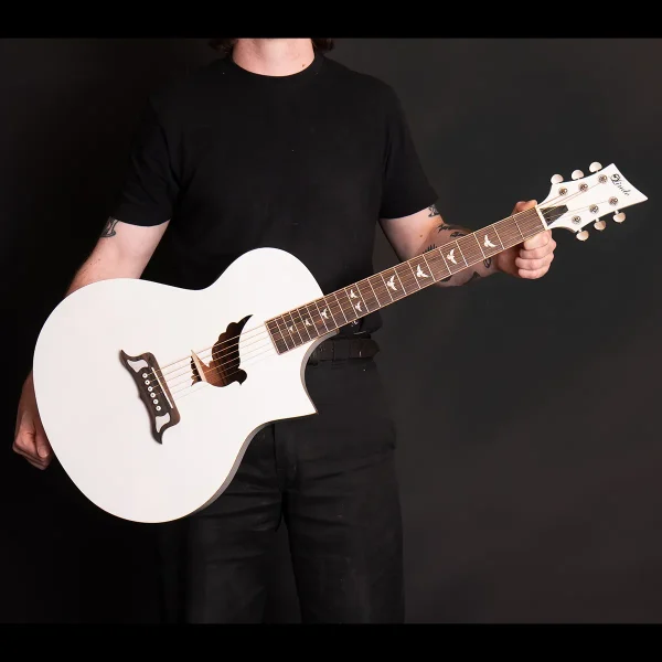 Lindo White Dove V4 Electro Acoustic Guitar Holding