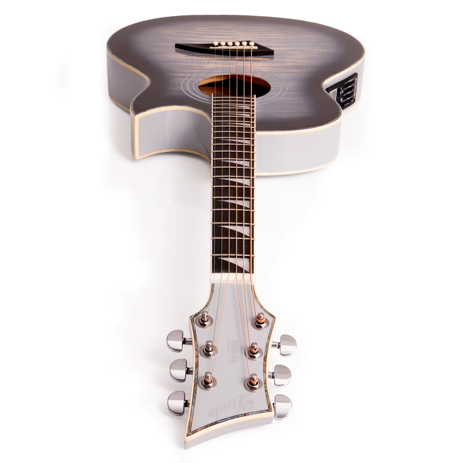 Lindo ORG-SL Grey SlimLine Electro Acoustic Guitar Headstock Down