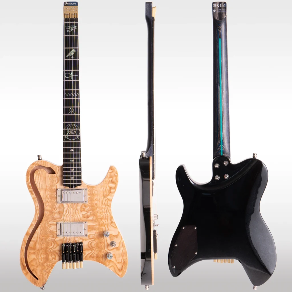 W29 Lindo AfterLife Electric Guitar Eye of Horus Headless Chambered