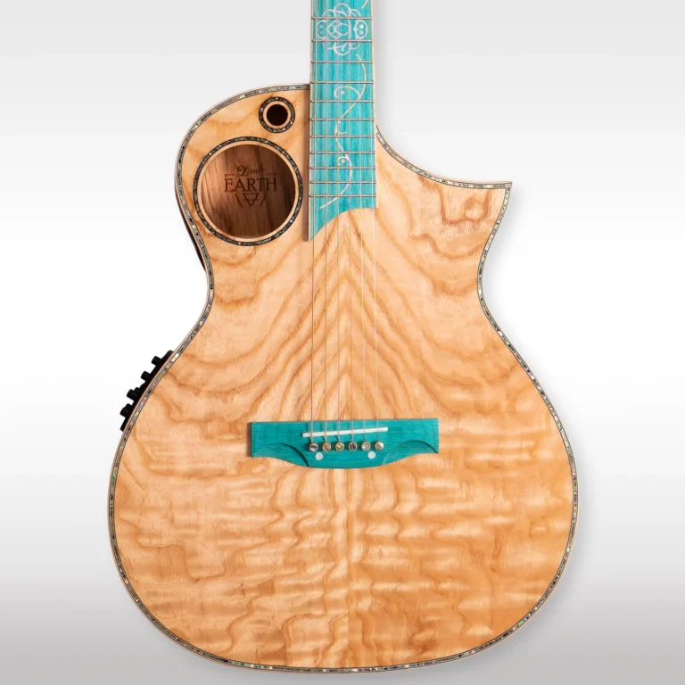Lindo Earth V2 electro-acoustic guitar with brass and abalone bridge pins