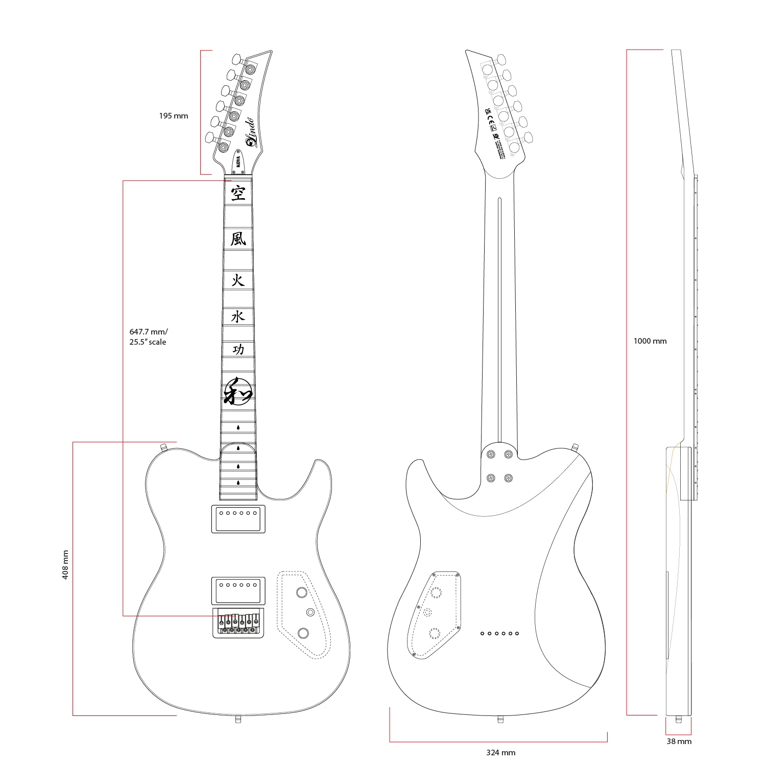 Lindo Koya V2 Electric Guitar Dimensions