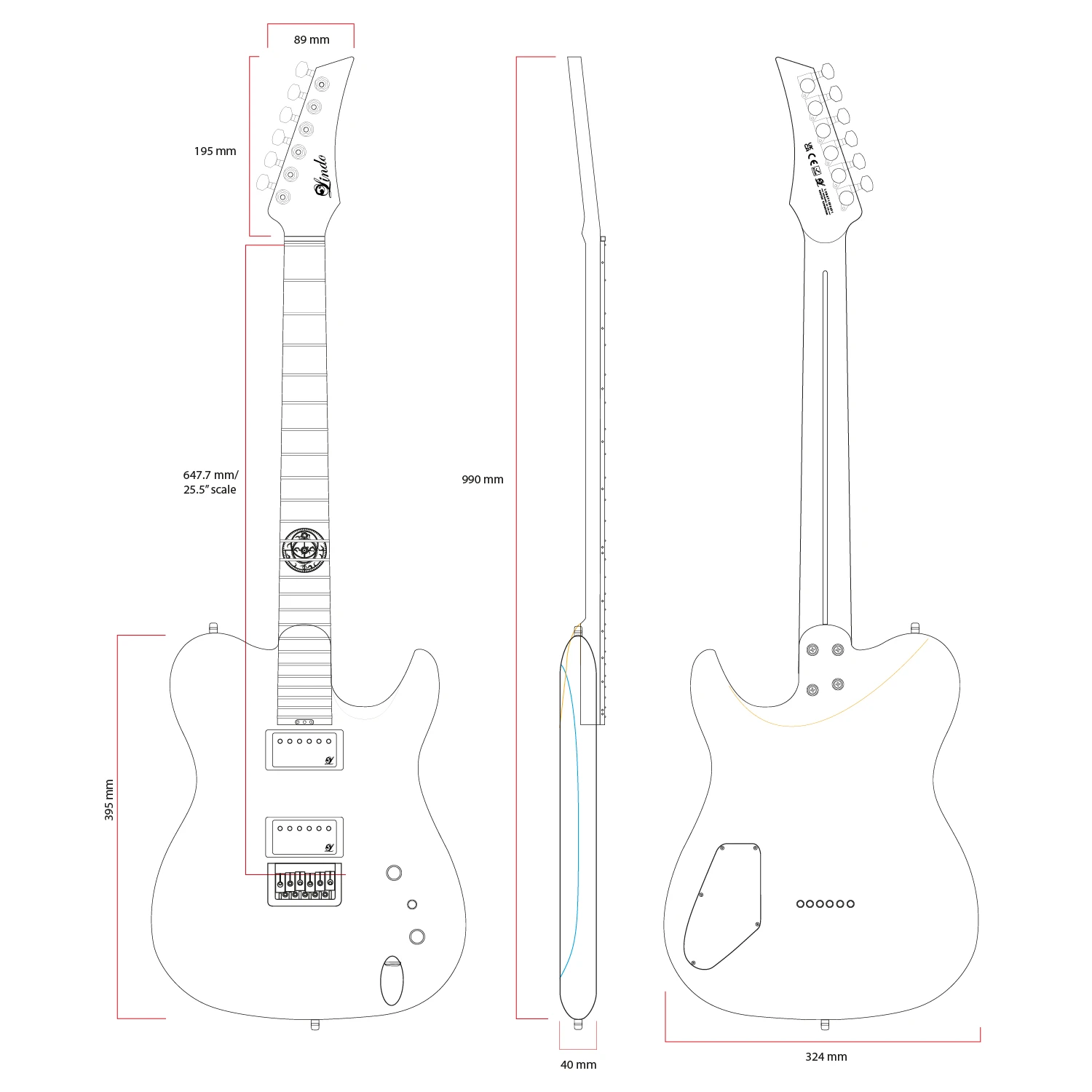Lindo Saturn Electric Guitar Dimensions