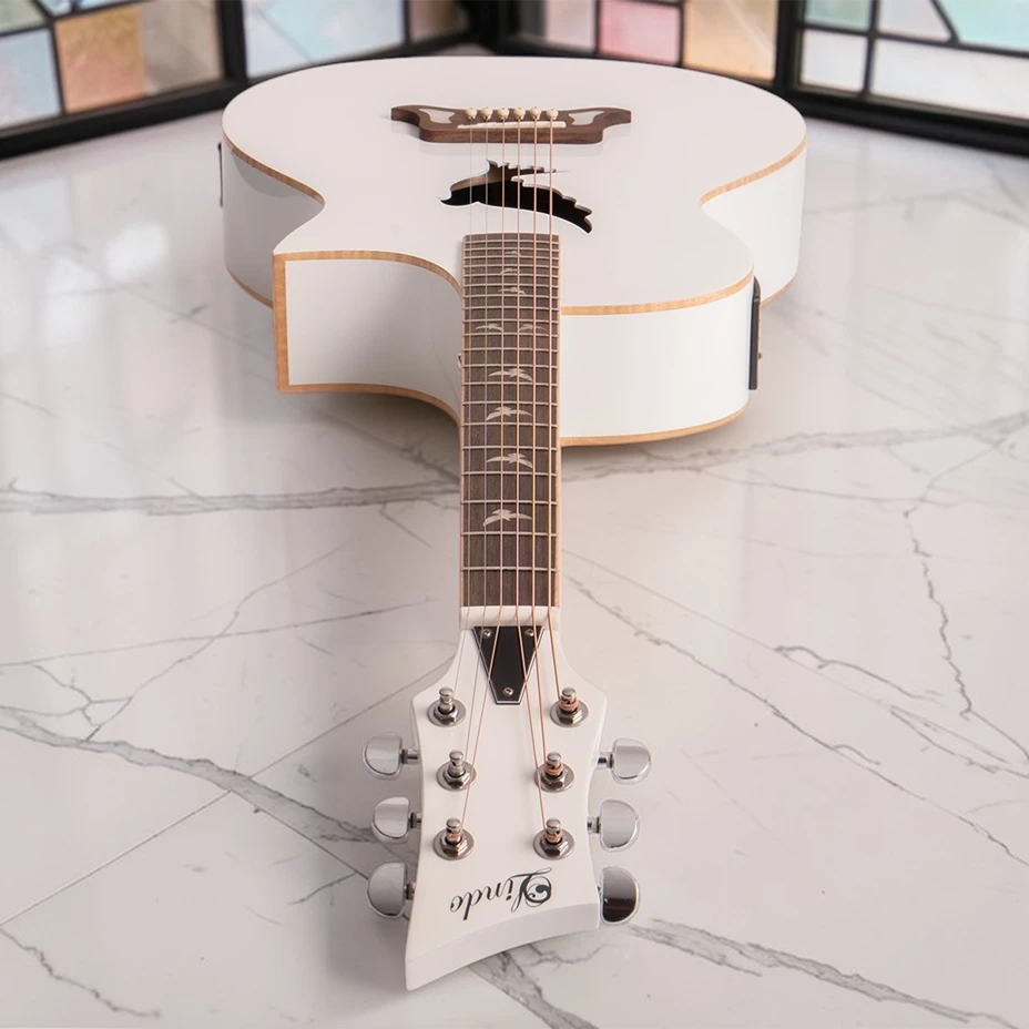 W31 Lindo White Dove V3 Electro Acoustic Guitar & Premium Hard Case – gallery image 7