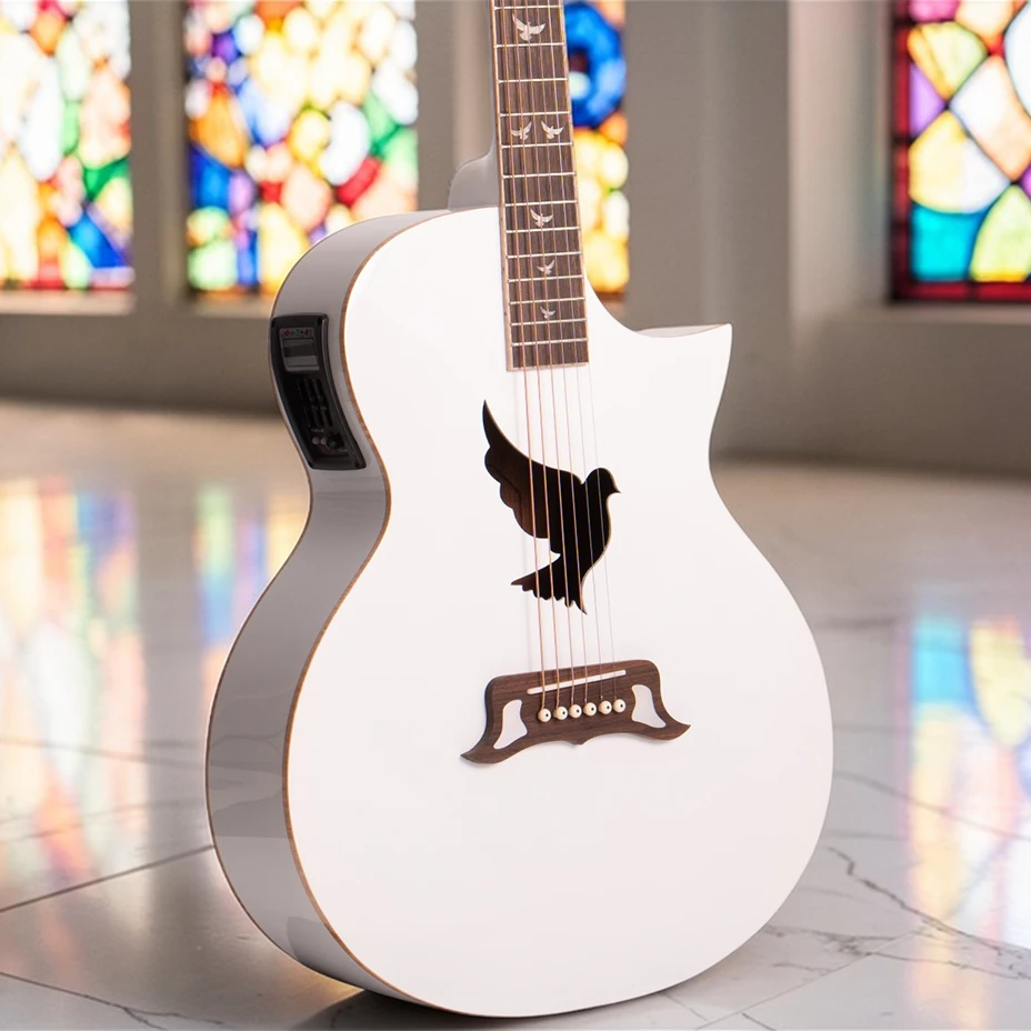 W31 Lindo White Dove V3 Electro Acoustic Guitar & Premium Hard Case – gallery image 5