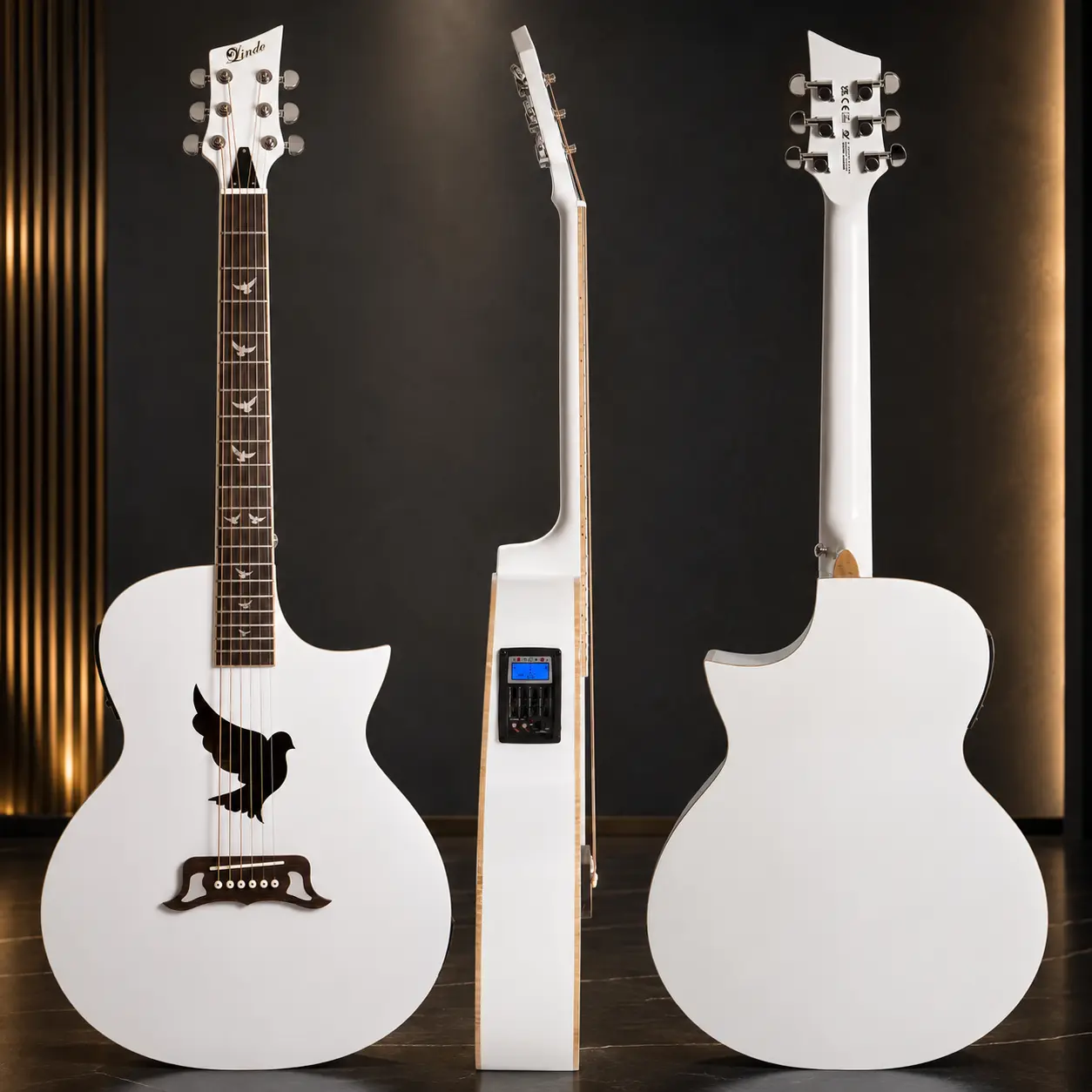 W33 Lindo White Dove V3 Electro Acoustic Guitar & Premium Hard Case