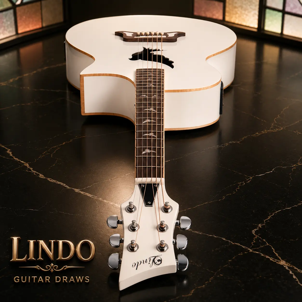 W33 Lindo White Dove V3 Electro Acoustic Guitar & Premium Hard Case – gallery image 7