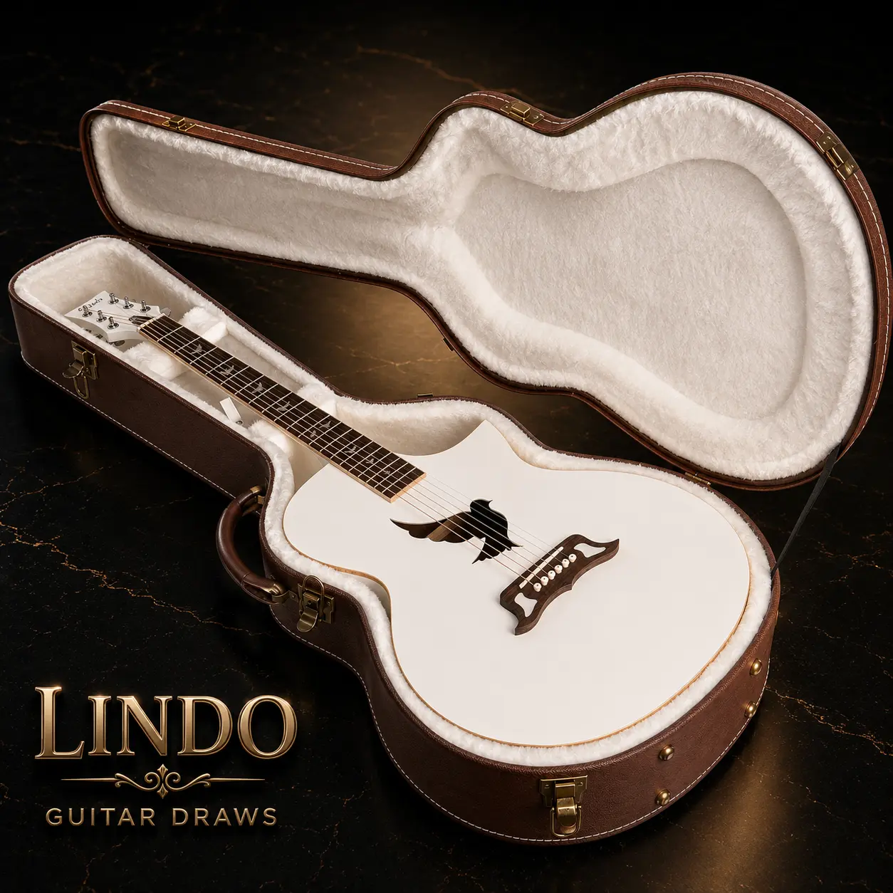 W33 Lindo White Dove V3 Electro Acoustic Guitar & Premium Hard Case – gallery image 1