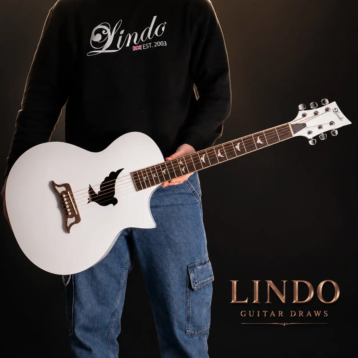 W33 Lindo White Dove V3 Electro Acoustic Guitar & Premium Hard Case – gallery image 2