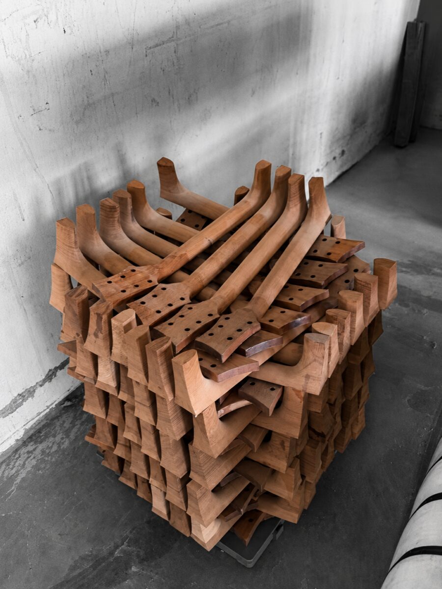 White Dove Electro-Acoustic Bass bodies during production