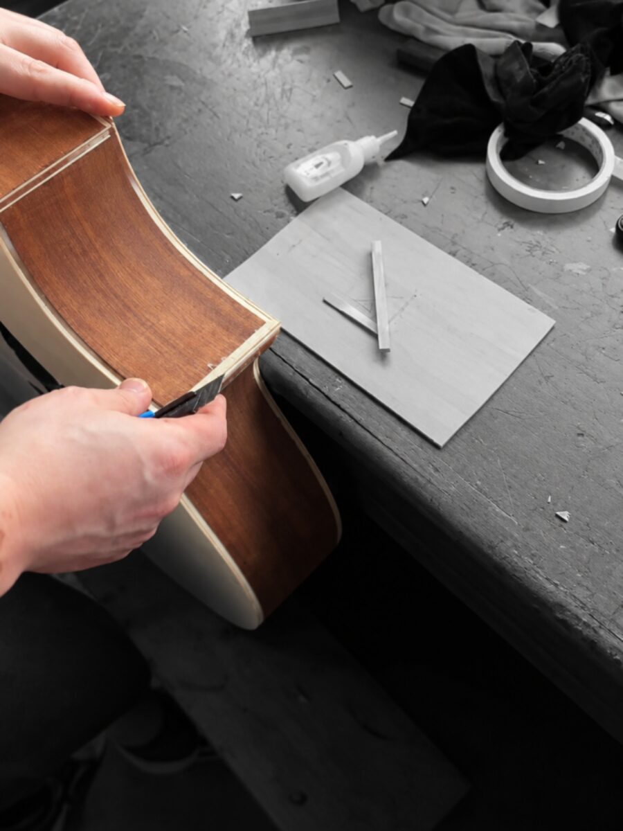 Lindo White Dove Electro-Acoustic Bass production detail
