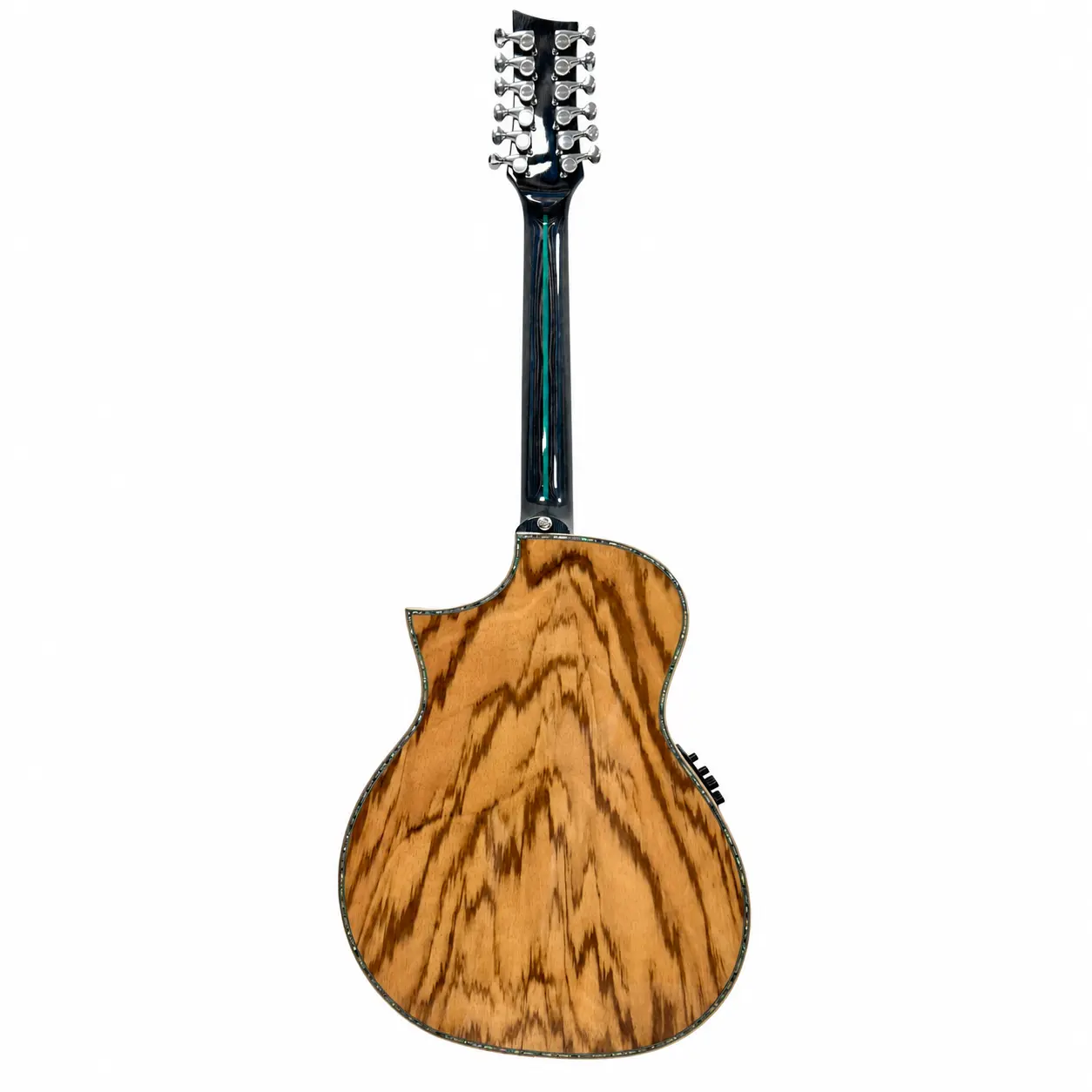 Full rear view showing the sample's zebrano back and composite neck
