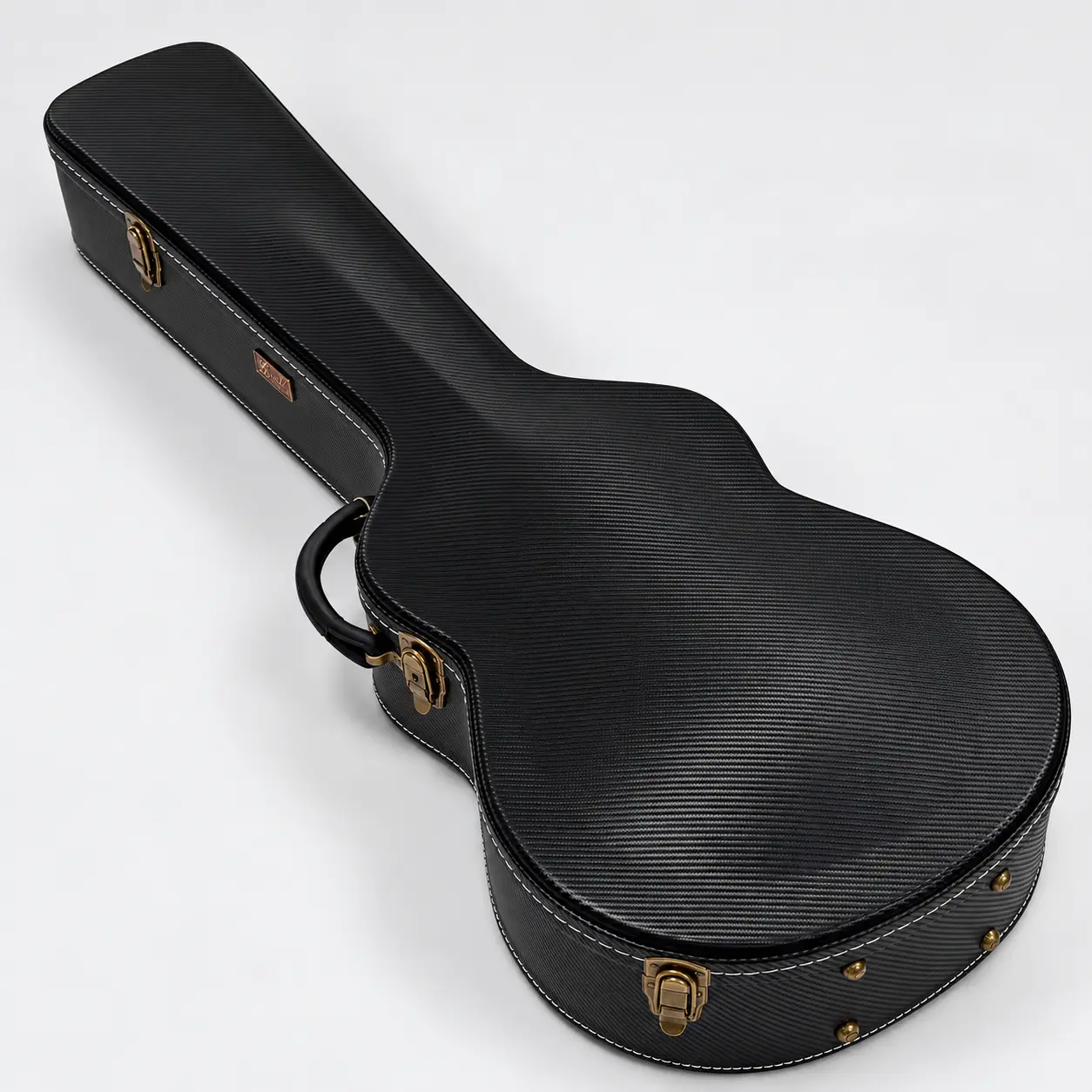 Lindo White Dove short scale electro acoustic bass guitar — closed case overview