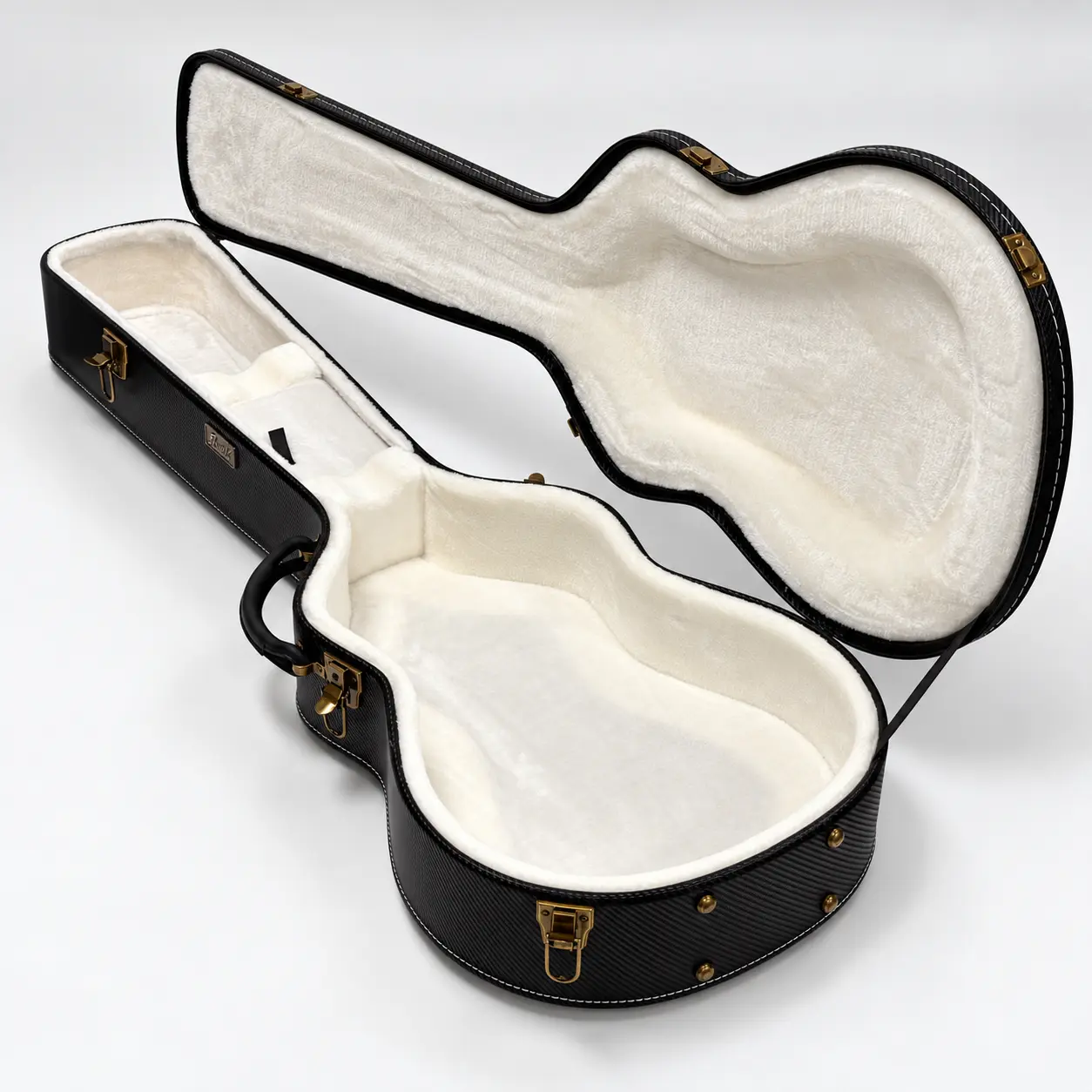 Lindo left-handed White Dove short scale electro acoustic bass guitar — open case