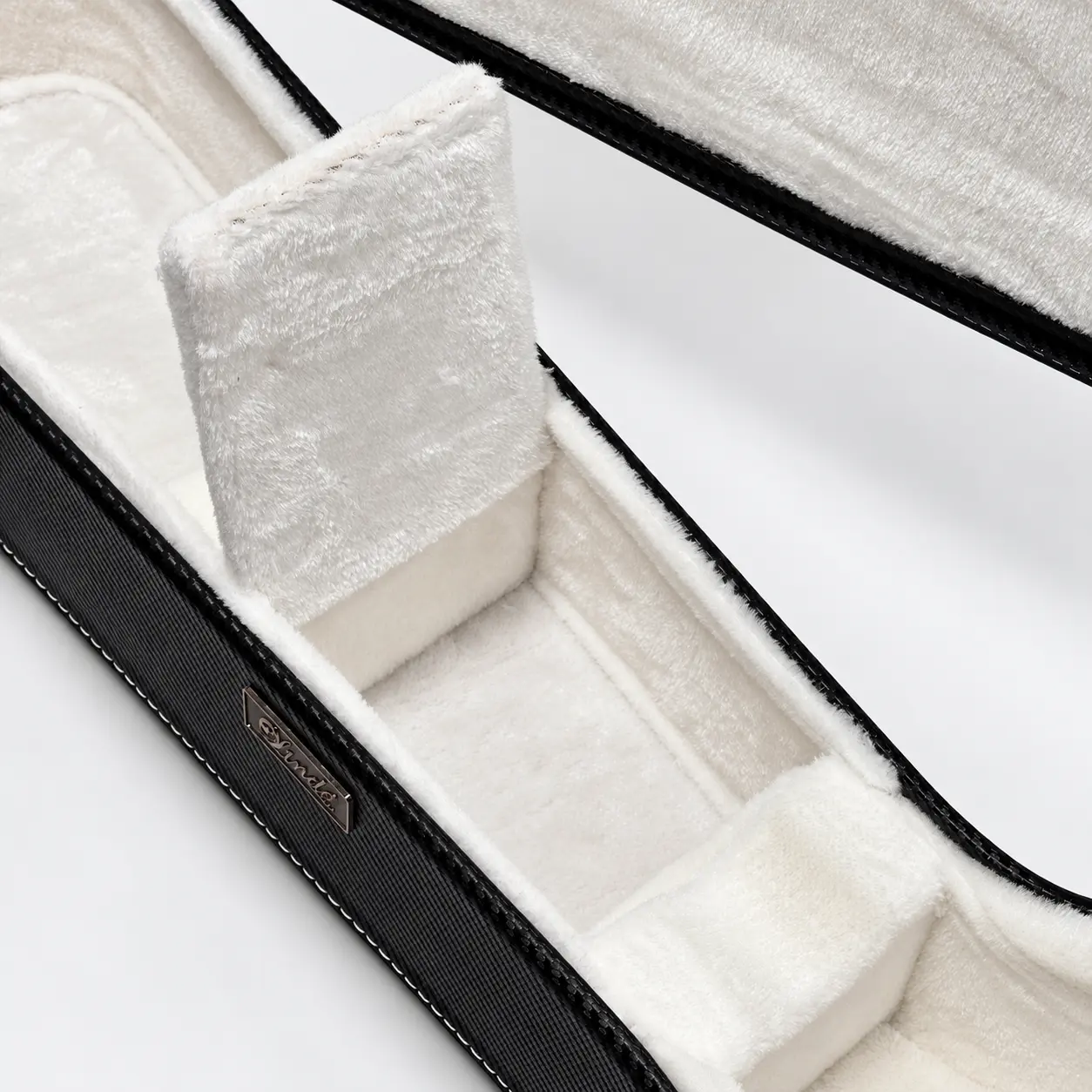 Lindo left-handed White Dove short scale electro acoustic bass guitar — case storage compartment